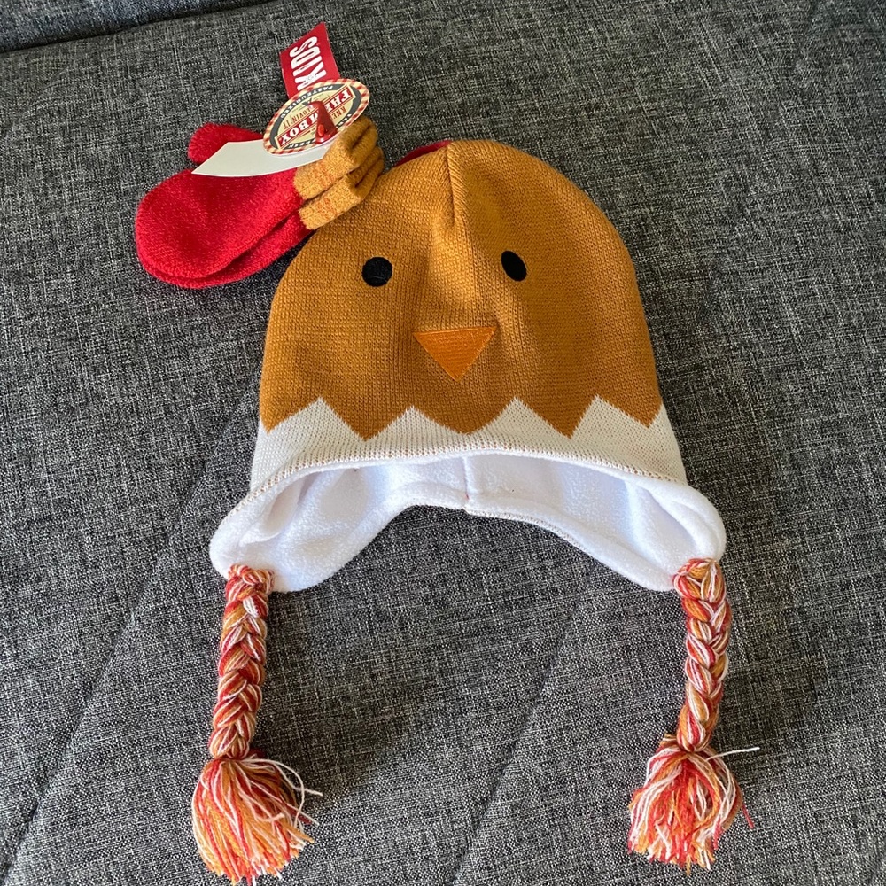 Toddler Rooster Knit hat and mitten combo